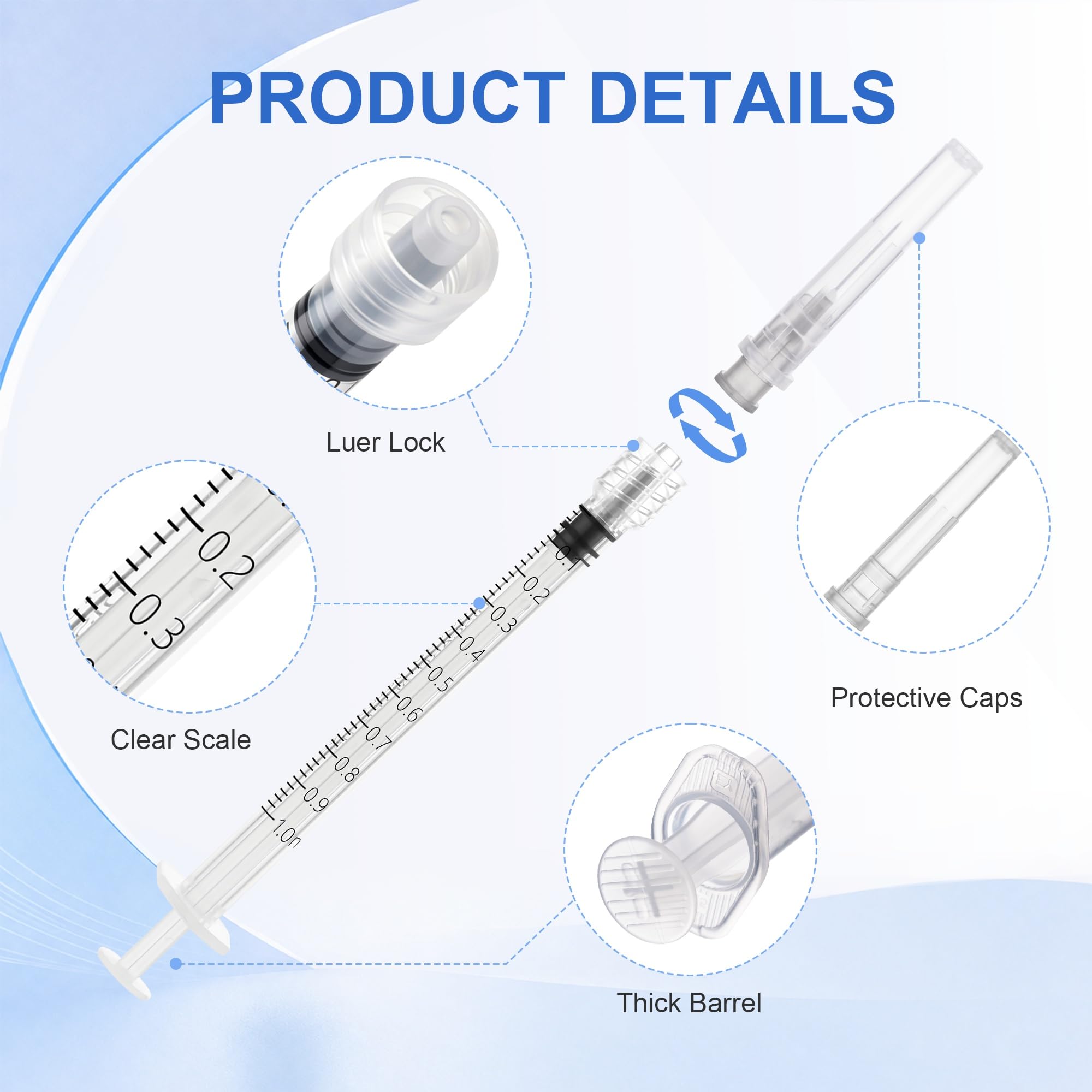 1ml Disposable Syringe with 27G-1/2 Inch(13mm) Luer Lock Syringes, 100 Pack — Amazon image 4