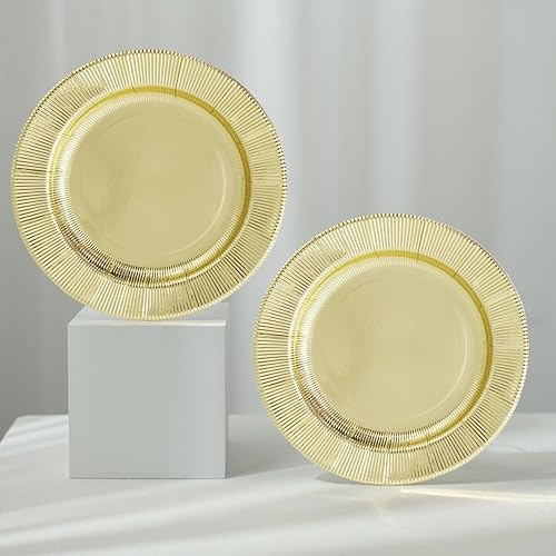 Efavormart - Paquete de 25 platos de papel desechables para aperitivos de postre Gold Sunray de 8 pulgadas, 350 GSM