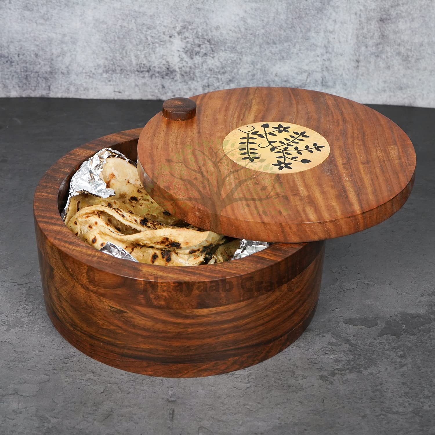 Naayaab Craft Premium Handcrafted Solid Sheesham Wood Casserole for Roti Casserole for Kitchen with Lid - (20 x 20 x 10cm, Brown) (B0DC83R7C1) Amazon Price History, Amazon Price Tracker