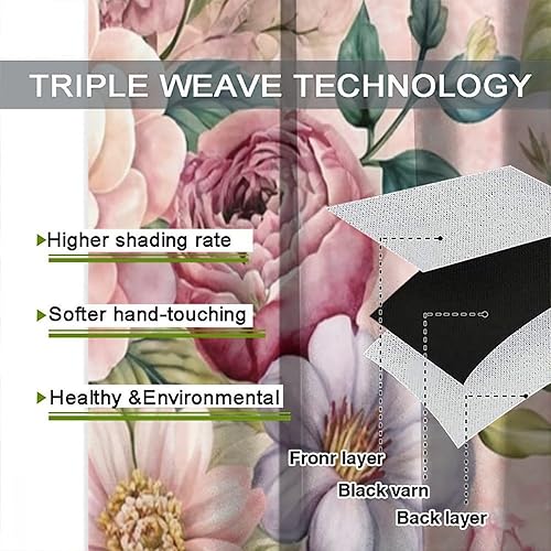 Miniatura 349 de Retro 70s Floral Blackout Window Curtains, Watercolor Flower Plant Rustic Modern Style Pattern Window Drapes, for Bedroom Living Room 42x45in 2