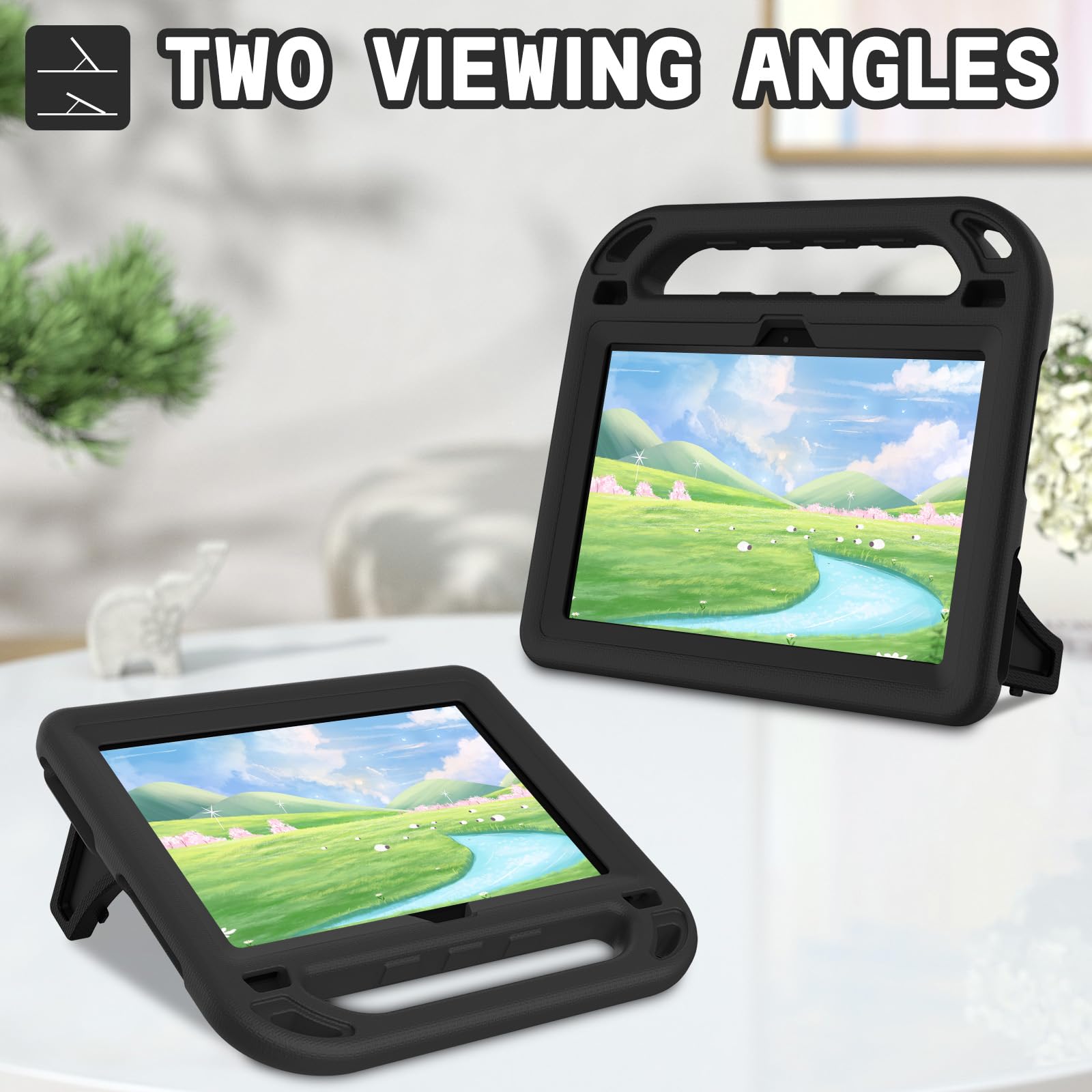 MENZO Custodia per bambini per tablet da 10 pollici (versione 2023/2021, 13a/11a generazione), pellicola protettiva integrata antiurto Lightwight con supporto per manico, nera
