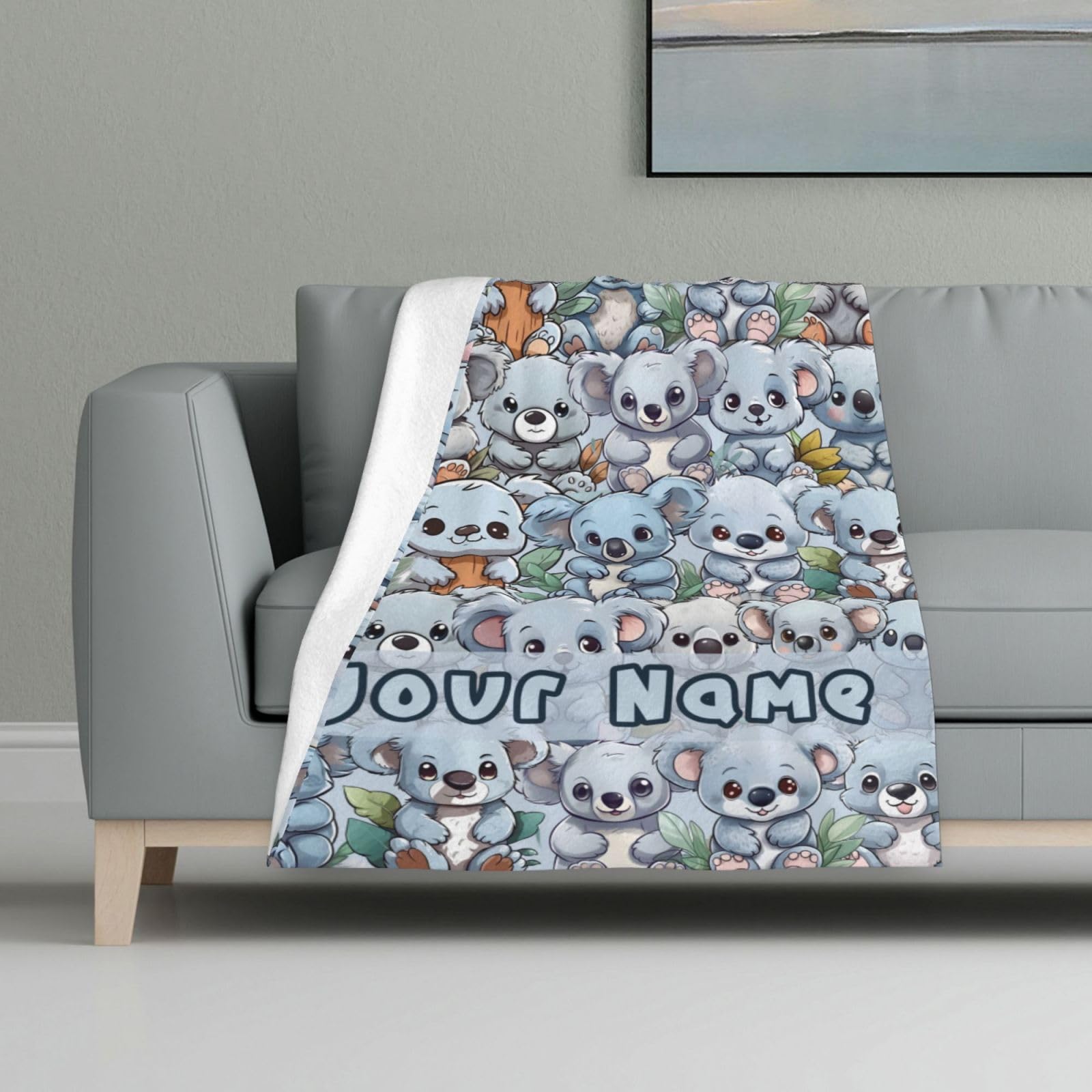 HUGS IDEA Koala-Decke Größe M – Mikrofaser-Fleece, Beidseitig Gemustert, Kuschelig Warm