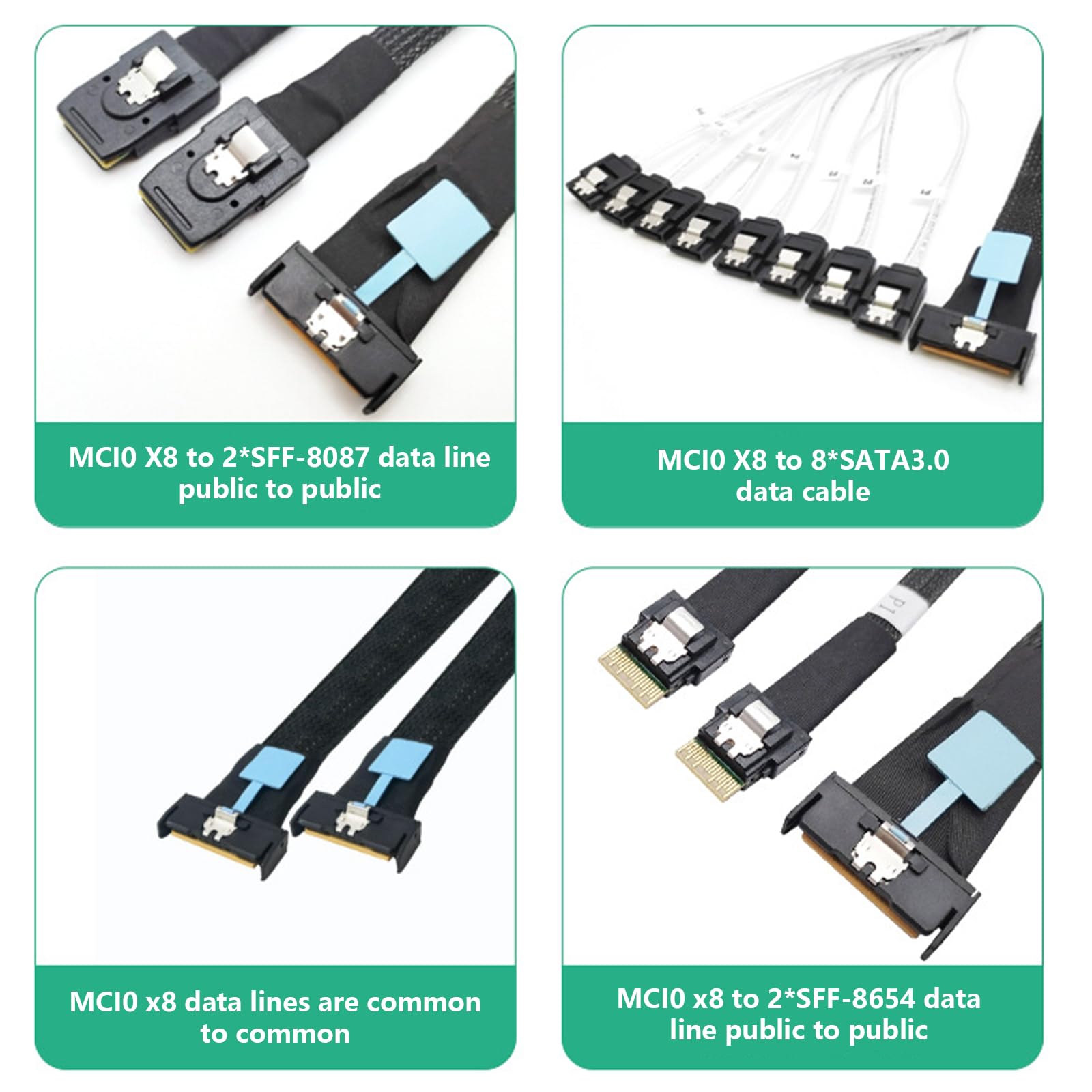 LUOFENG Câble serveur MCIO 8i 74P vers 2 x SFF 8087 MCI0 8i mâle vers SFF 8087 mâle vers SFF 8087 mâle fin 50 cm