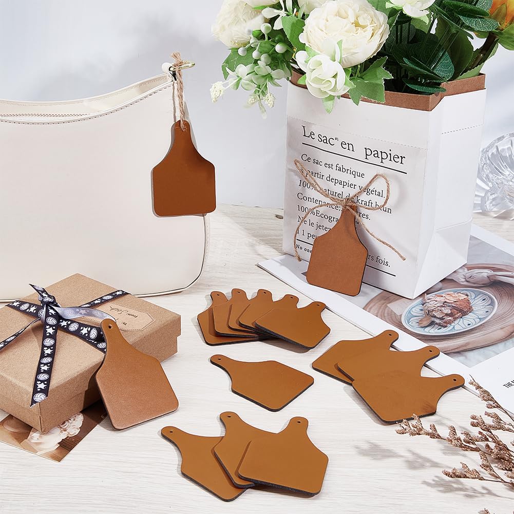 OLYCRAFT 100Pcs Imitation Leather Blank Tags Light Brown Cow Ear Tag 3x2 Inch Leather Labels 2mm Thick Blank PU-Leather Tags for Stamping DIY Labels Jeans Bags Accessories DIY Jewelry Crafts