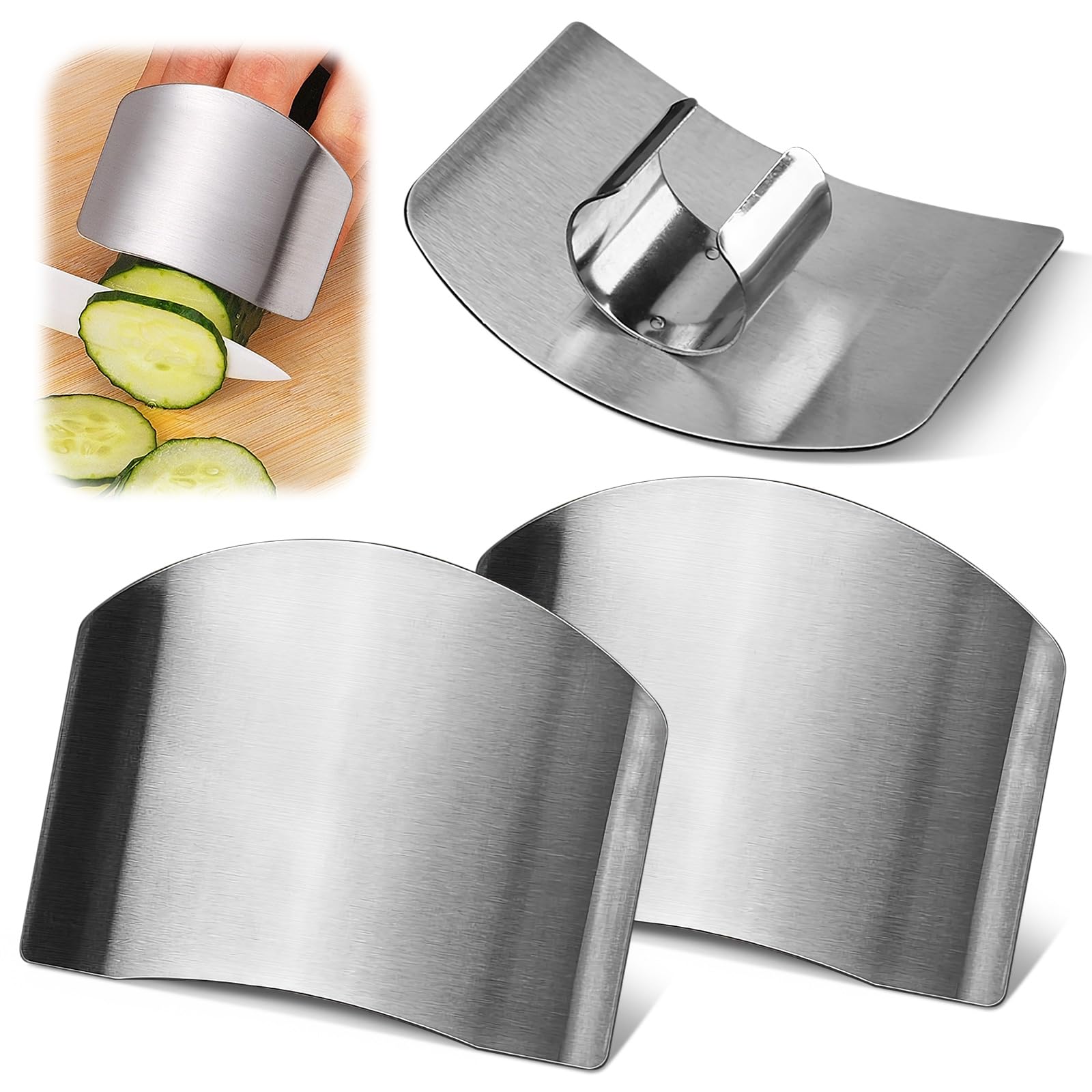 Protector de dedos para cortar alimentos, protector de mano de acero inoxidable, protectores de dedos para cortar (color único dedo)