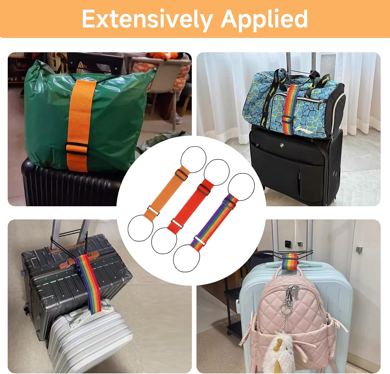 3 Pack Multicolor Luggage Straps for Suitcases, Adjustable Elastic Luggage Connector Straps, Travel Belt for Suitcase Bungee Durable Connector Fastening Bag Strap Carry On