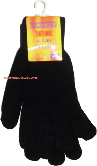 NEW 1 PAIR MENS HANDY THERMAL KNITTED WINTER GLOVES ONE SIZE MEN GLOVE BLACK