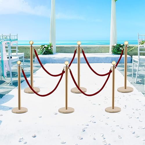 Miniatura 7 de Gdrasuya10 Juego de 6 puntales para postes de cola de poste de cola de 5 pies, cuerdas de terciopelo rojo, barrera de control de multitudes para