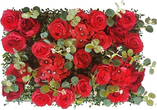Warmiehomy Artificial Flower Wall Panel Red Floral Backdrop 60cm X 40cm Fake Silk Rose Wall Faxu Flowers Wall Panels For Wedding Party Baby Shower Bridal Home Office Decor
