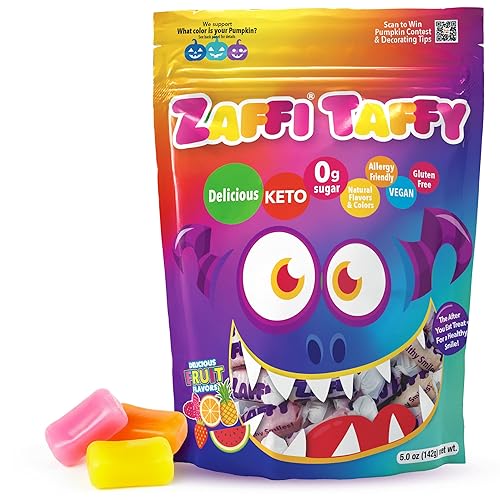 Zollipops Zaffi Taffy de dientes limpios de Halloween, fruta natural, 10 onzas