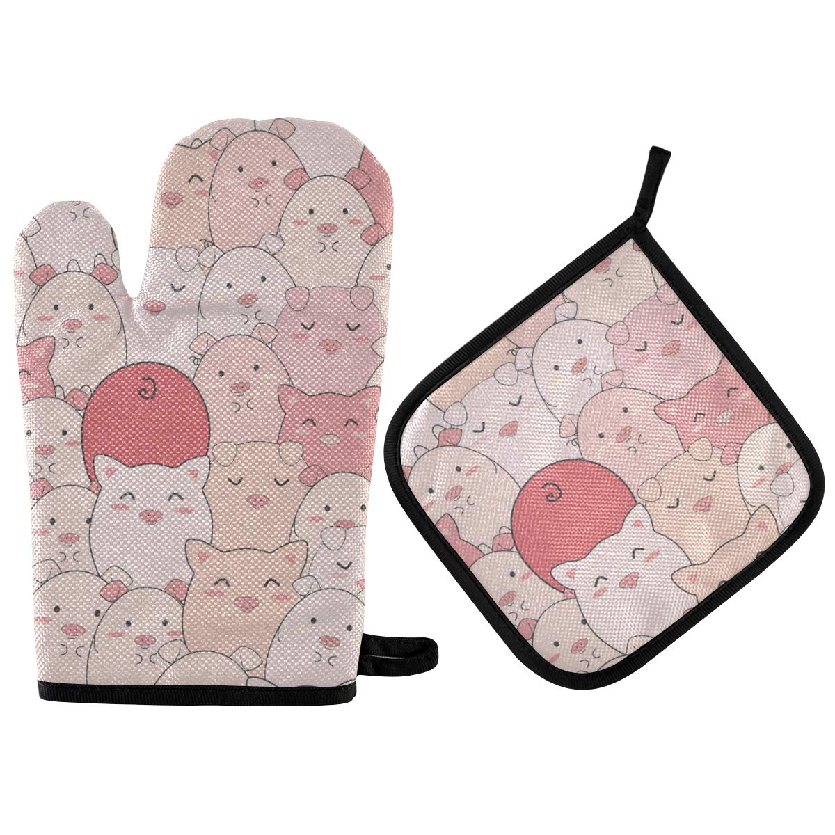 ZZXXB Funny Pig Oven Mitts and Pot Holders Set of 2 Heat Resistant Non-Slip Kitchen Gloves for Cooking Baking Barbecue Grilling