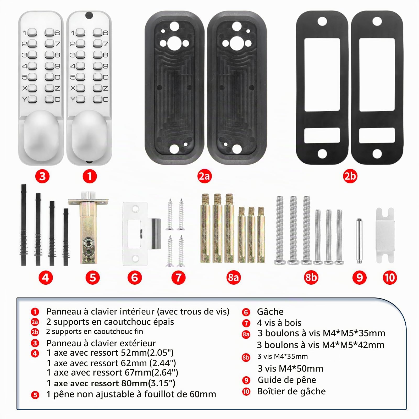 Serrure de porte entièrement mécanique sans clé, combinaison double face et poignée pour portail d'entrée, verrouillage automatique, bouton poussoir intérieur et extérieur pour clôture, sans