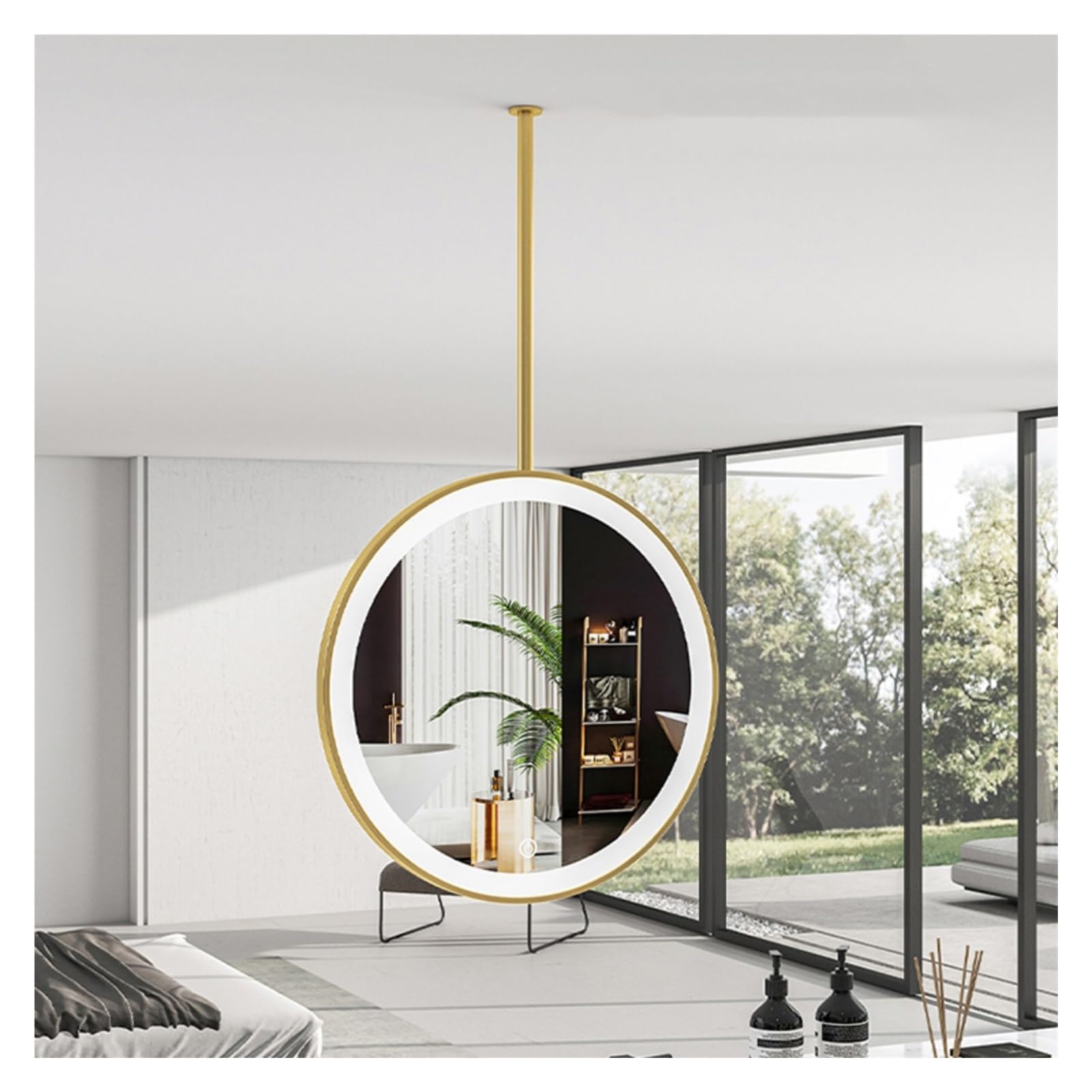 SBCGFY LED Ceiling Mirror Round Metal Mirror for Entryway and Home Decor Black 60 x 60 cmStylish WallMounted Decorative Mirror with Integrated Lighting(Gold 40x40cm)