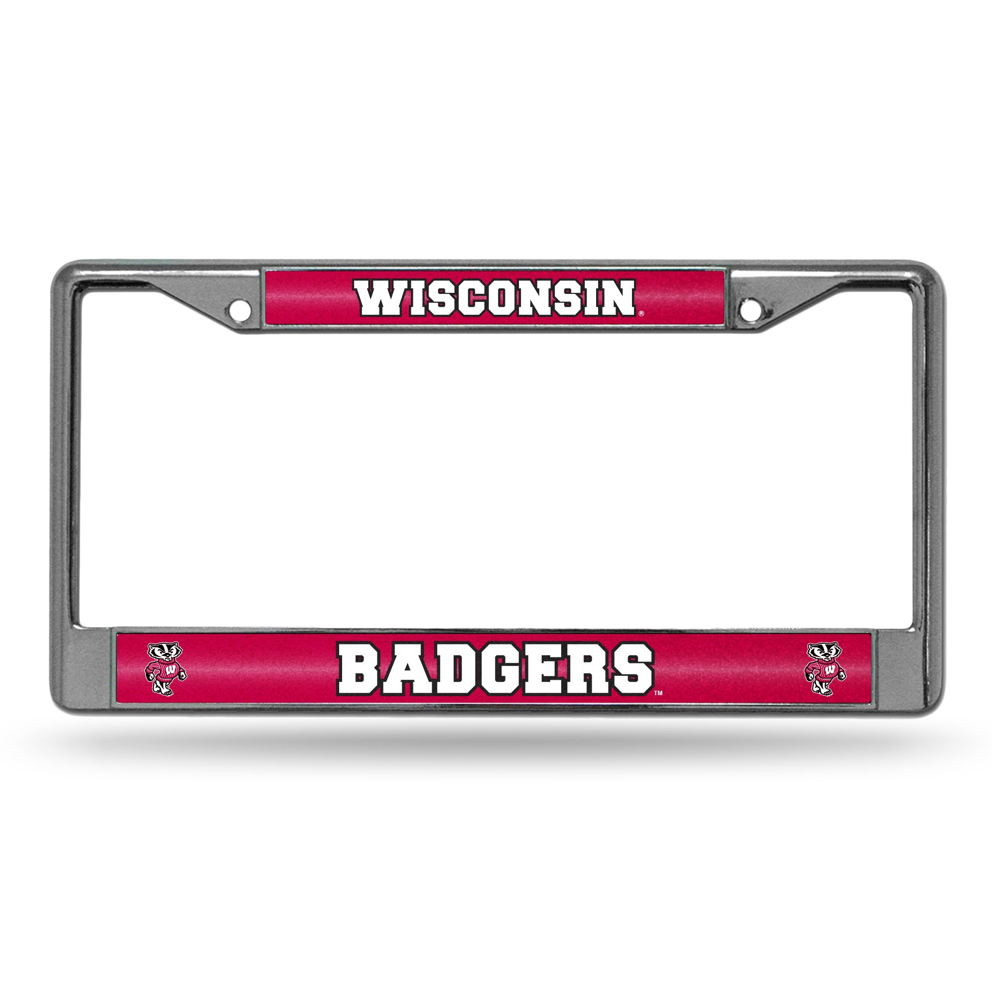 Rico Industries NCAA Bling Chrome License Plate Frame with Glitter Accent, Wisconsin Badgers