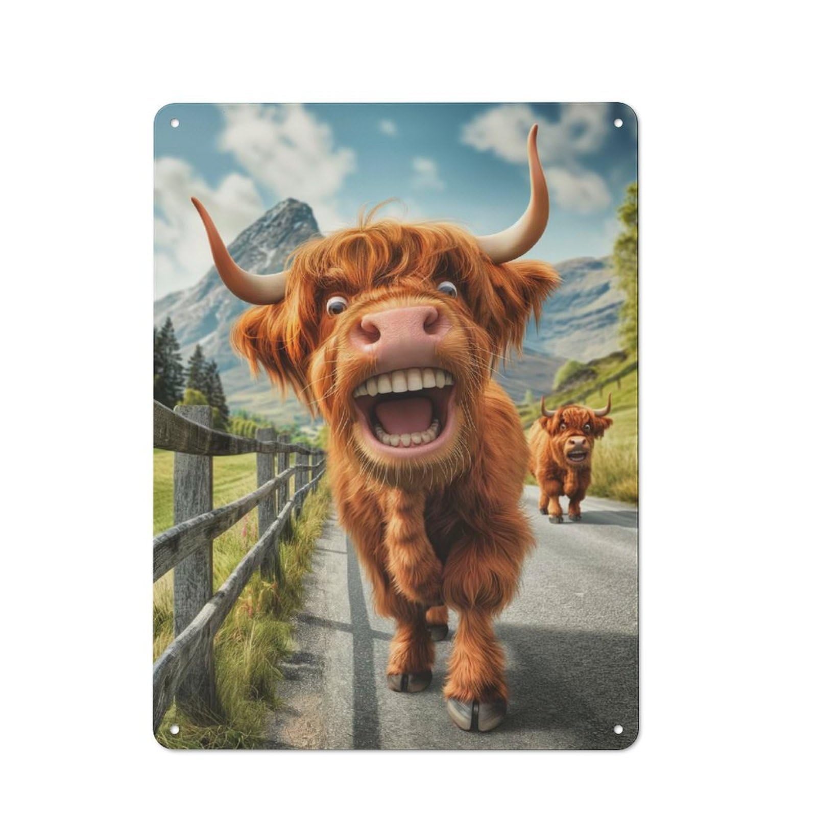 Junmoney Style-18 Workshop Style Funny Highland Cow Glencoe Tin Sign 40X30cm, Industrial Wall Art For Garage, Hobby Room, Office Or Man Cave