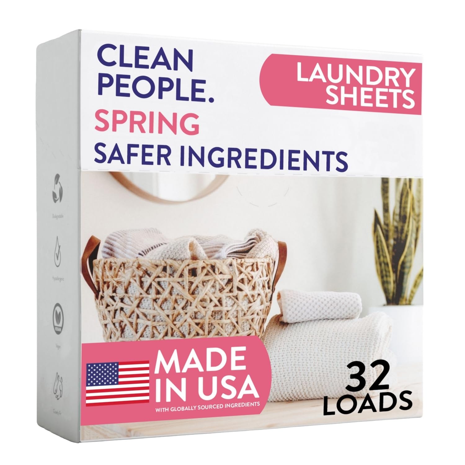 The Clean People Laundry Detergent Sheets - Laundry Soap - Ultra Concentrated, Recyclable Packaging, Stain Fighting - Spring, 32 Pack