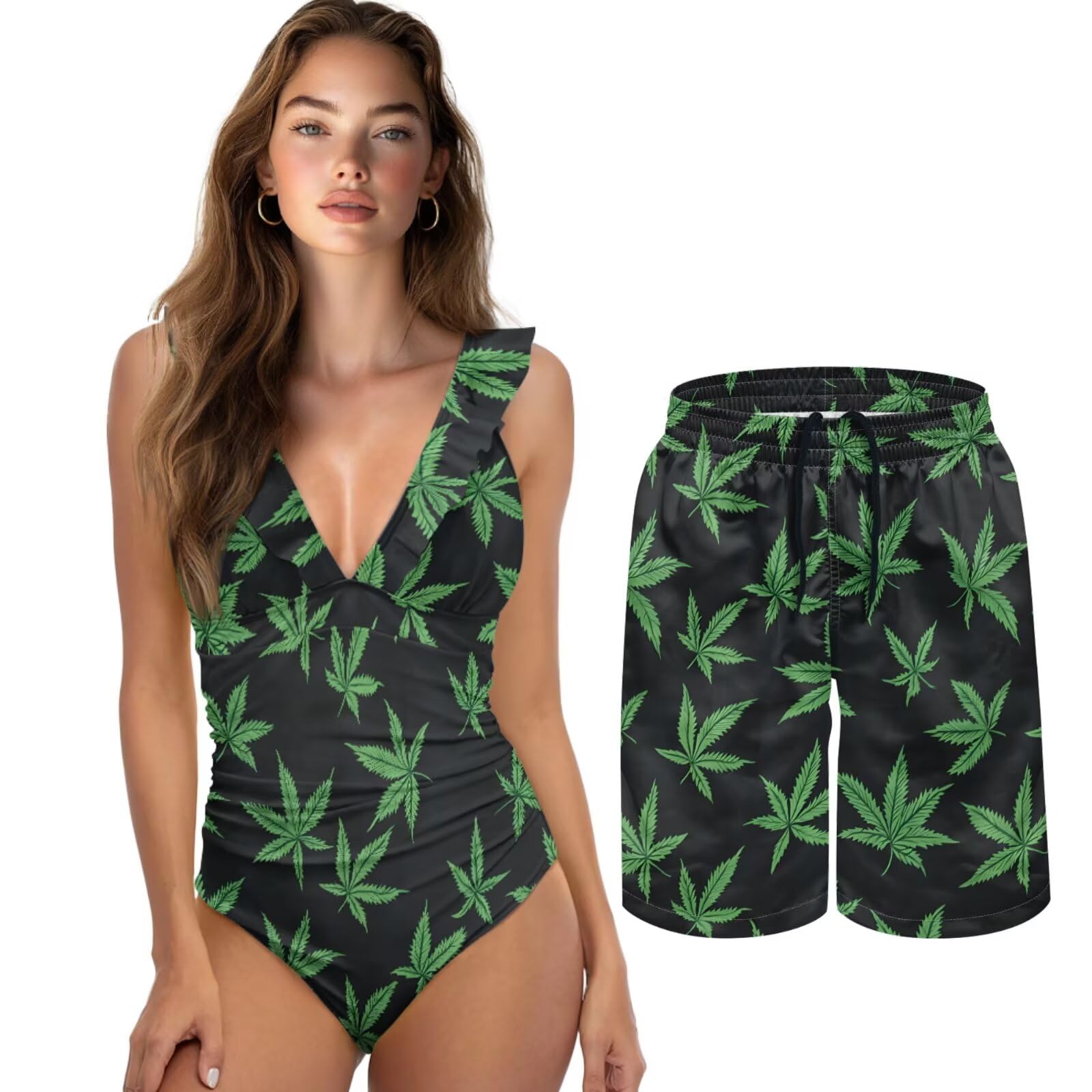 Matching Swimsuits for Couples One Piece Bathing Suits or Swim Trunks Summer Beach Vacation Swimwear