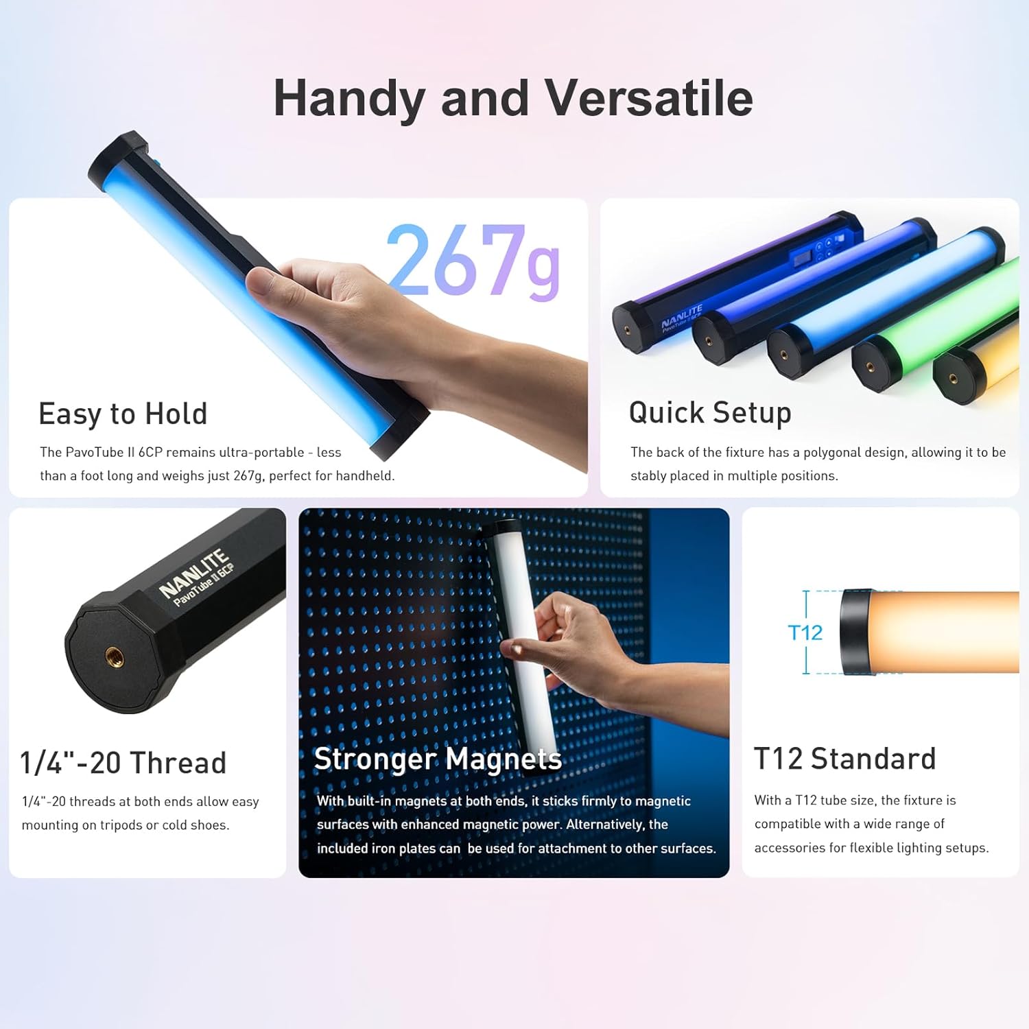 NANLITE PavoTube II 6CP LED RGB Tube: 2400K-12000K Broader Color Temperature, High CRI/TLCI for Photography, Video, Live Streaming – Portable, Dimmable for Content Creators
