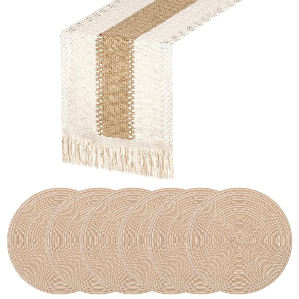 Chemin de table en coton tressé de 279,4 cm et grands pompons souples