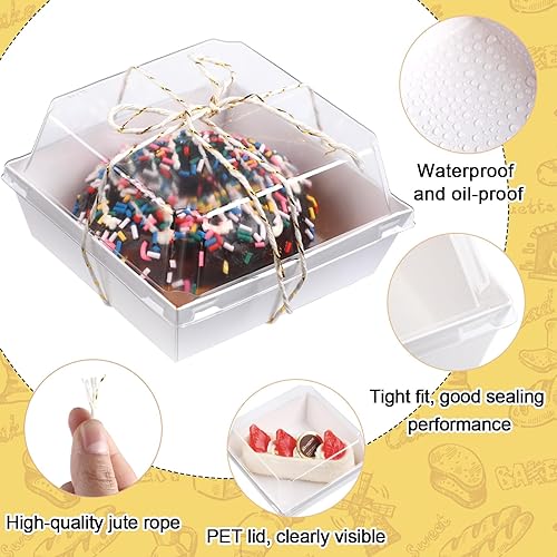 Miniatura 23 de Ctosree 100 cajas de papel para embutidos con tapas transparentes, cajas desechables de 4.5 pulgadas, cajas cuadradas para postres, cajas