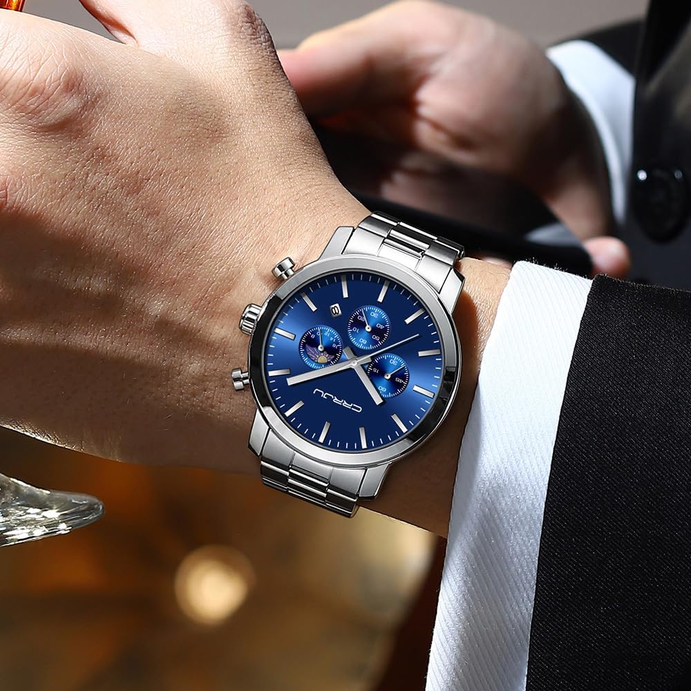 CRRJU Watches for Men Luxury Business Stainless Steel Waterproof Calendar Chronograph Analog Quartz Wristwatches - Image 6
