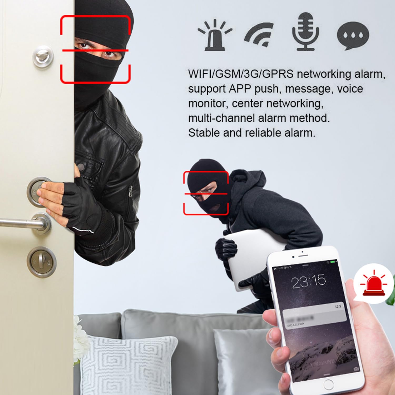 Discoball Système d'alarme de sécurité sans fil avec détecteur de mouvement, capteur de porte/fenêtre et télécommande, fonctionne avec Smart Life, application Tuya et Alexa, sans frais mensuels (kit