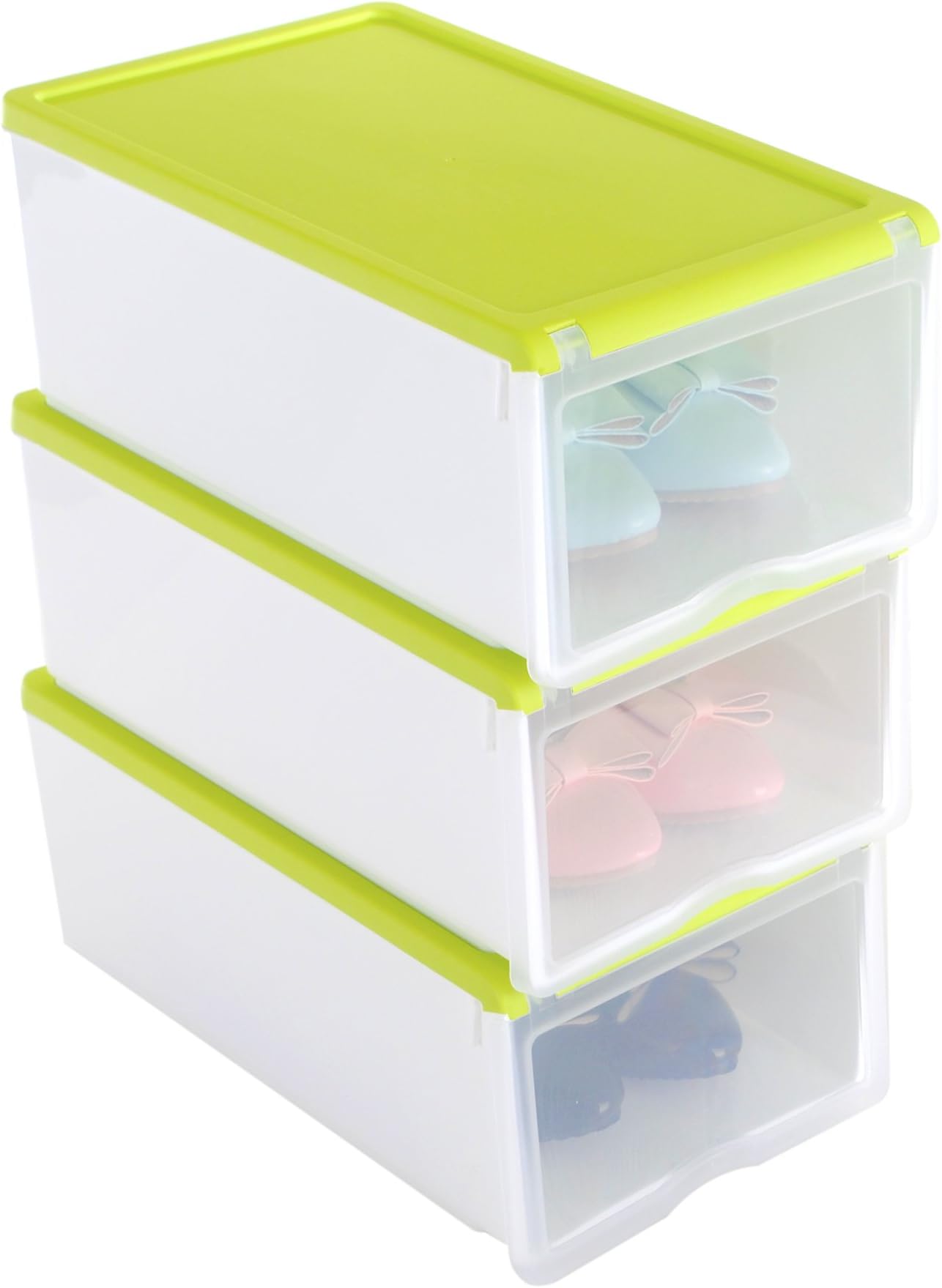 Hapilife 8pcs Shoe box Stackable Shoe Storage Box Clear Plastic Shoe Organiser Box Ladies Men 35.5x25.5x13.5cm (Green)