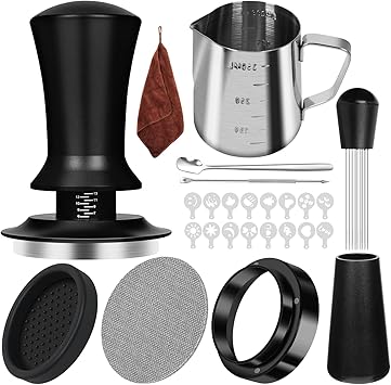 Y-Step 25 PCS Espresso Accessories Kit, Espresso Tamper Kit Coffee Tamper Set, 51mm Espresso Tamper with Spring Loaded Calibrated, 51mm Espresso Puck Screen and Dosing Funnel, WDT Tool, Latte Art Kit