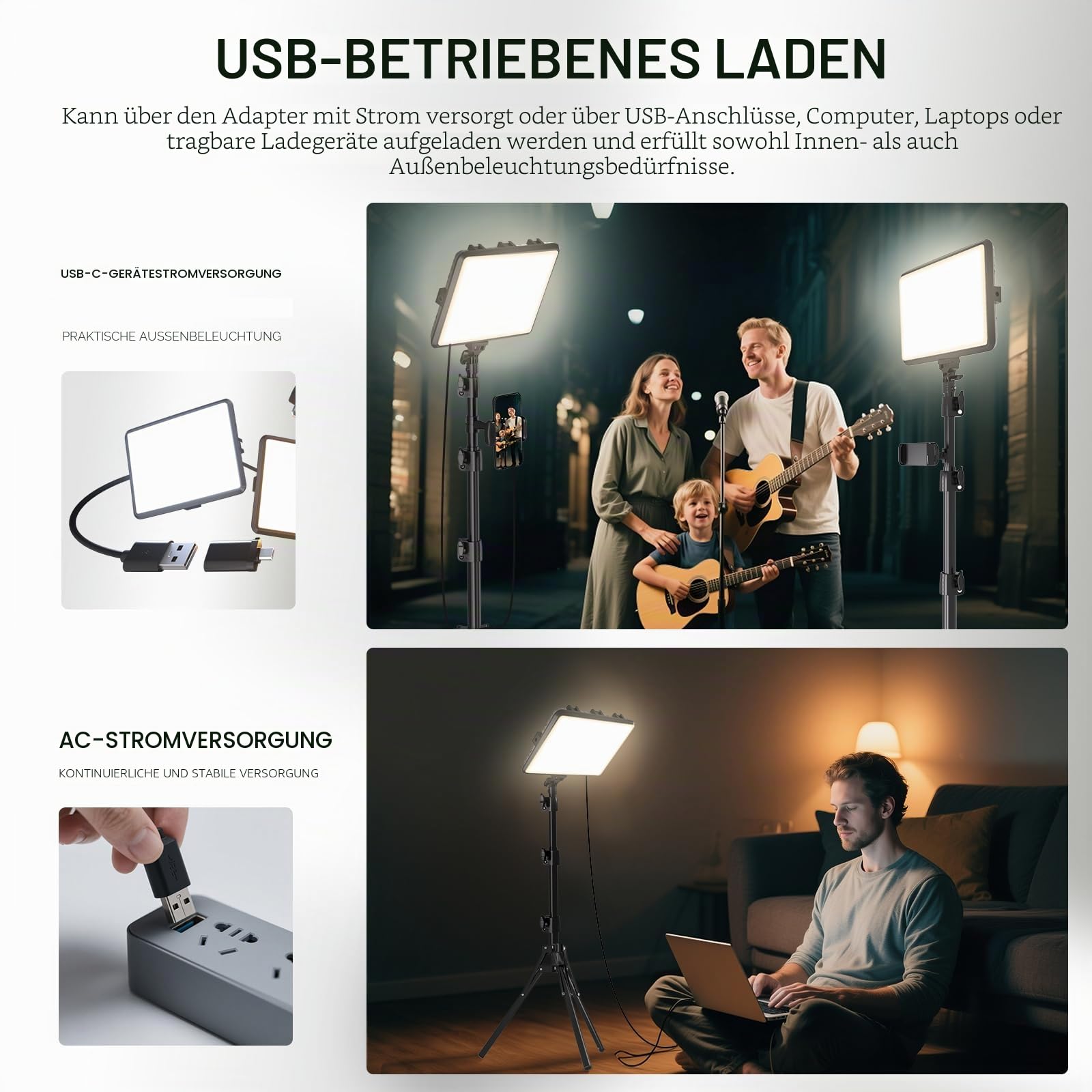 NiceVeedi 2 Stück LED VideoLicht Set, 2800–6500K, Dimmbar, Kontinuierliche Fotografie-Beleuchtung mit 1.6m Stativständer und Handyhalterung, Studio-Licht für Videoaufnahmen, YouTubee (15W)