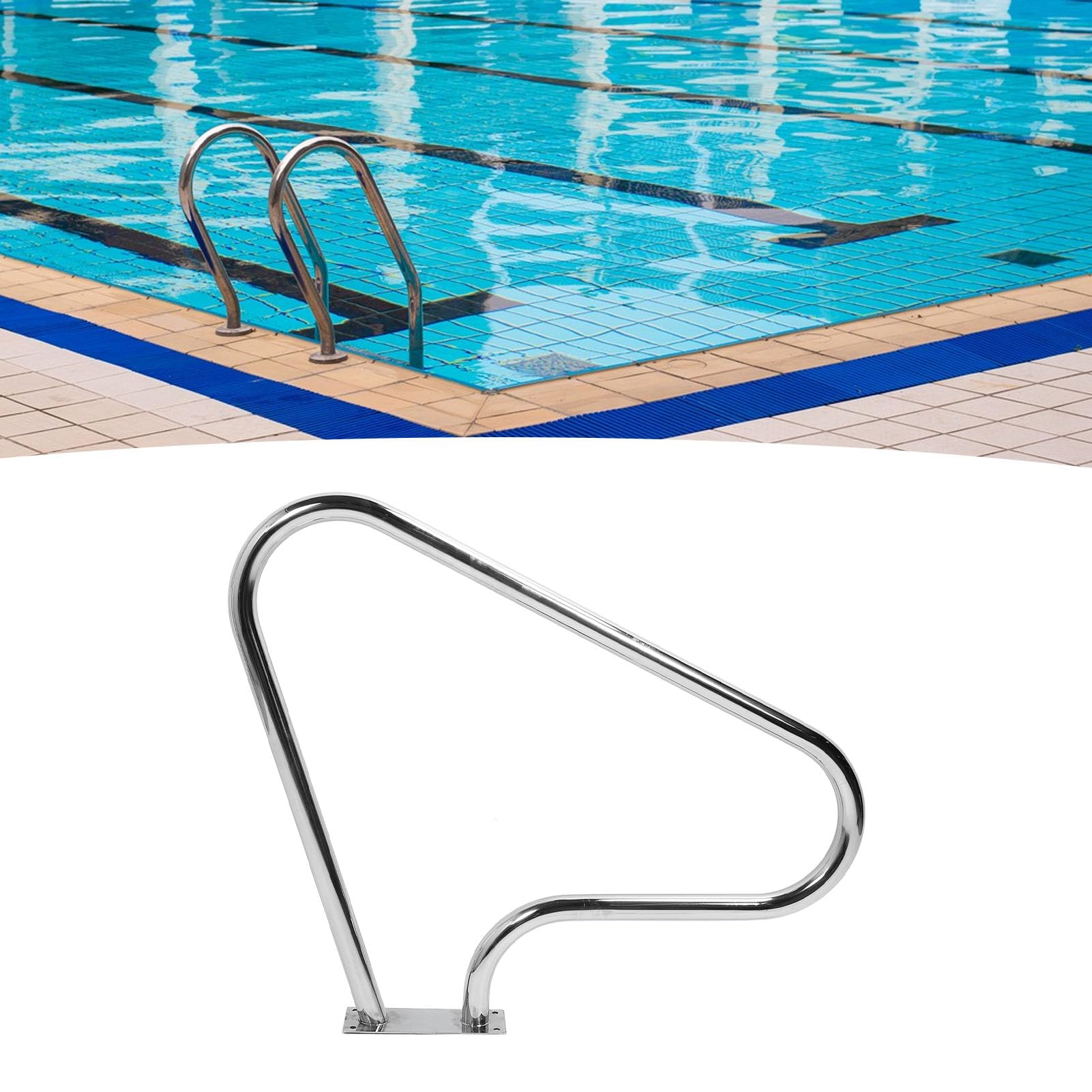 Aramox Pasamanos para Piscina Barra de Agarre para Piscina de Acero Inoxidable 304 40,7 X 31,7 Pulgadas Soporte de Entrada Curvado Pulido con Base Ampliada para Escalones de Privada de Spa de Parque