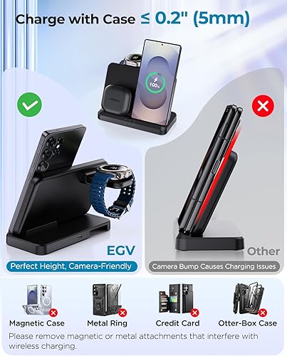 Miniatura 4 de EGV Cargador inalámbrico para Samsung - Estación de carga inalámbrica 3 en 1 para Galaxy S25 Ultra S24 S23, Z Fold Flip 76, cargador de reloj