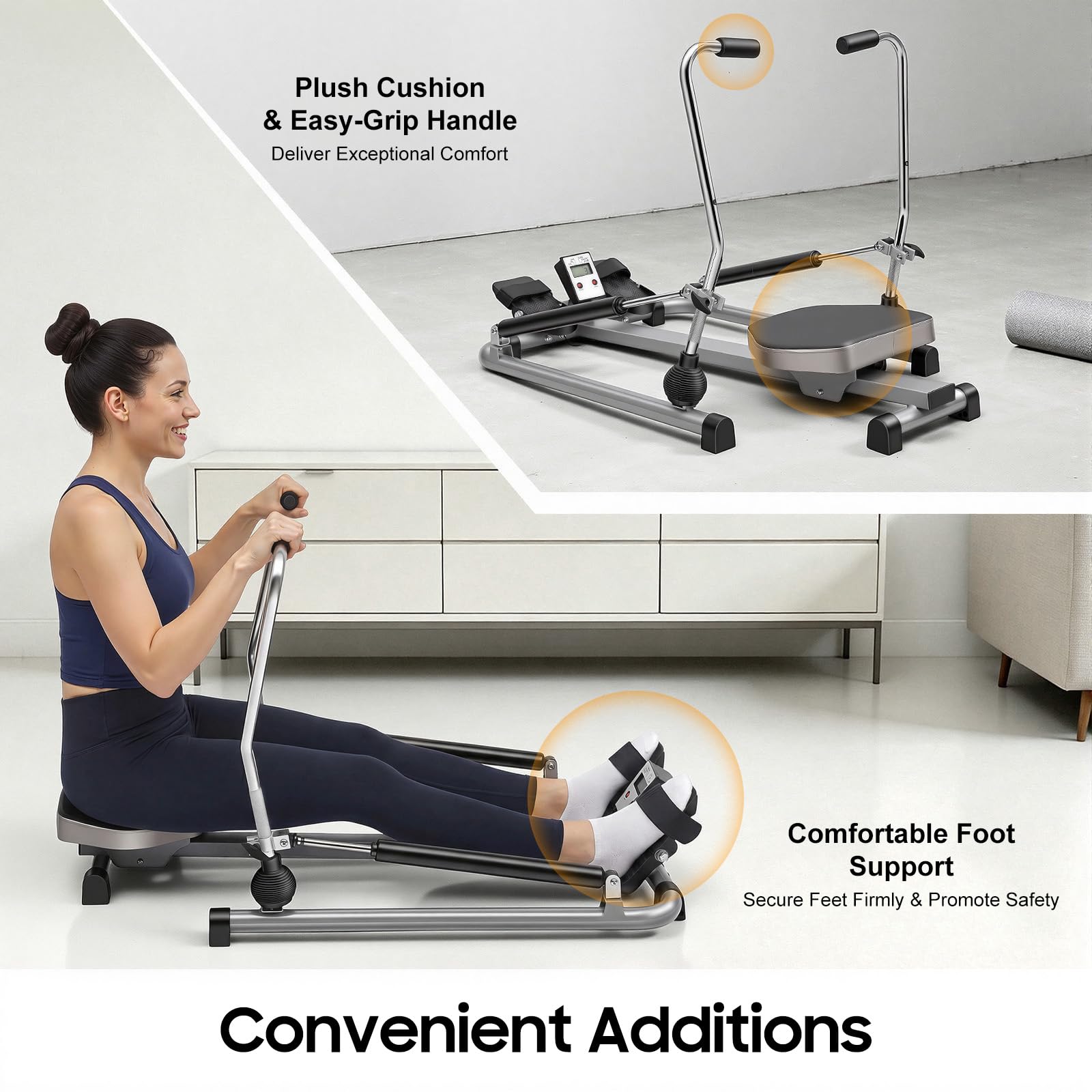 106 cm x 66 cm x 10 cm wioślarz do domu, wyświetlacz LCD, regulowany opór 15-55 kg, do studia fitness, domów, firm, klubów fitness, wokół ramion, klatki piersiowej