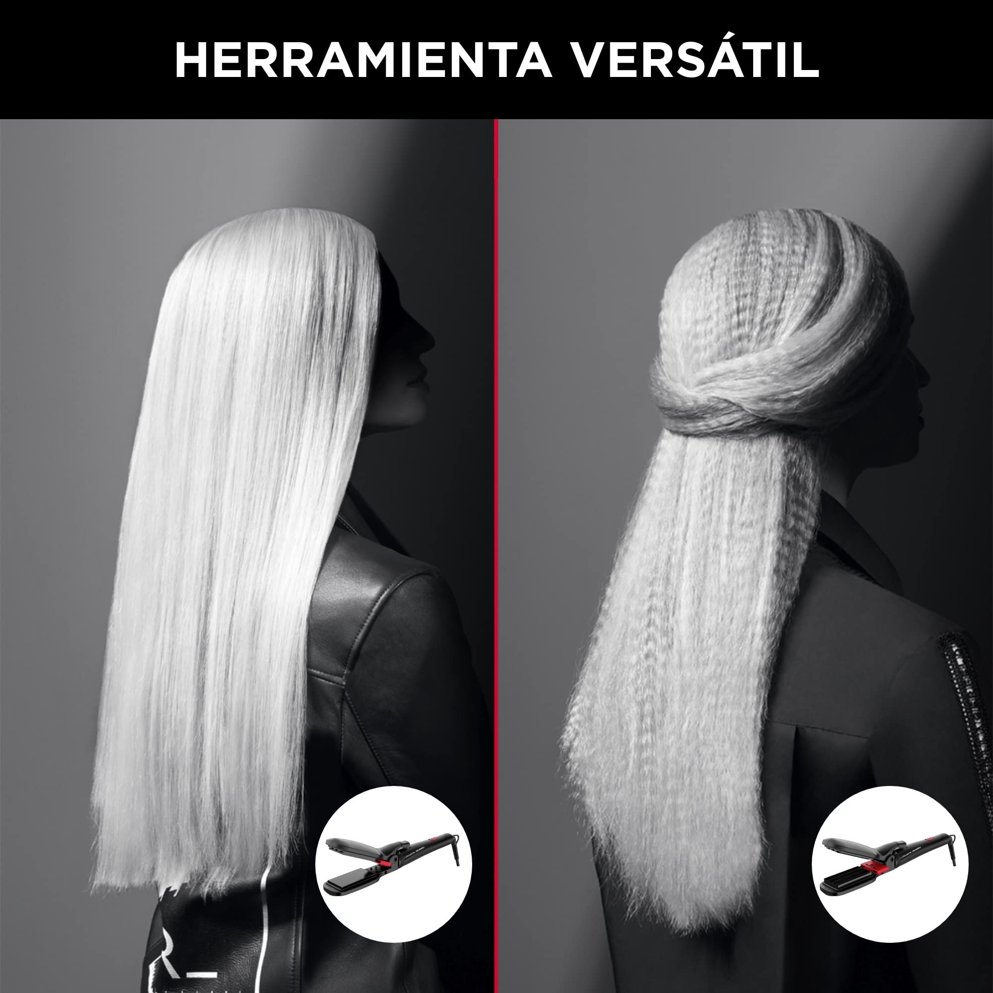 Rowenta x Karl Lagerfeld Looks Infinitos 9 en 1 CF422L- plancha pelo y rizador pelo, tenacillas, rizador de pelo, ondulador, cepillo pelo caliente, revestimiento cerámico, 190 °C, punta fría