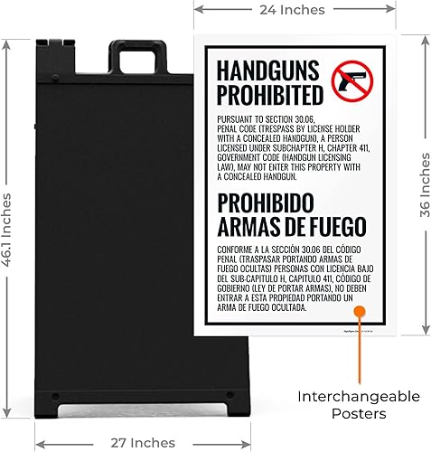 Miniatura 3 de Concealed Carry Prohibited Texas Penal Code Section 3007 Bilingual Sidewalk Sign Kit 24x36 Inches With A Frame Stand Made in USA by Sigo Signs
