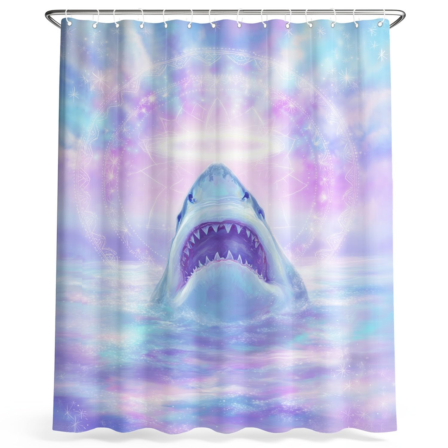 Generico Zasłona prysznicowa 3D Ocean wschodzący rekin aureola dla miłośnika zwierząt, fantastyczna róża, 200 x 200 cm wodoodporna zasłona łazienkowa z mikrofibry, odporna na pleśń, zmywalna, z