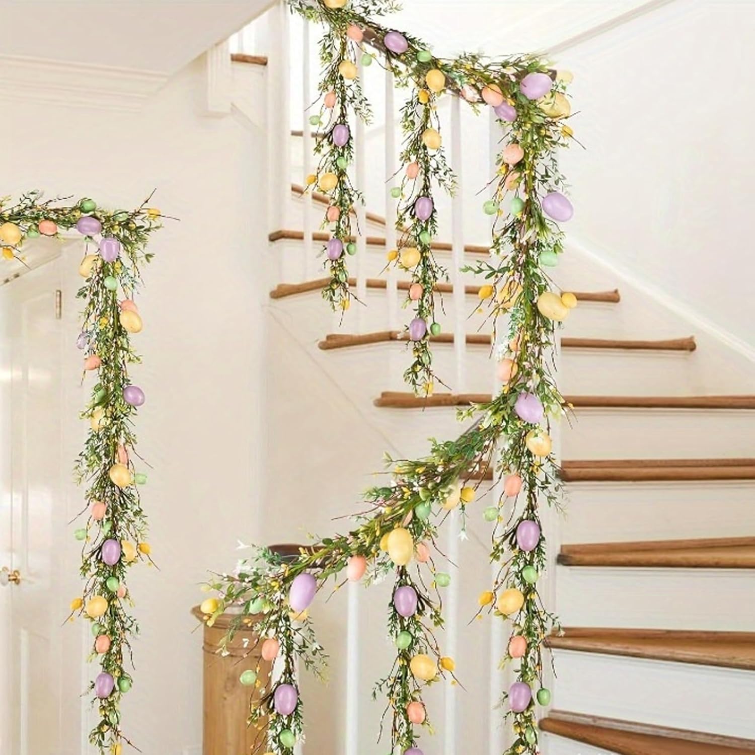 Easter Garland 5.6-5.9ft Easter Wreaths for Front Door with Colorful Eggs and Berries Spring Garland for Rustic Mantle Arch Home Table Tree Decoration