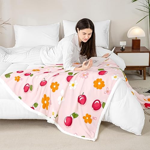 Miniatura 51 de Manfei Pink Flower Throw Blanket Watercolor Floral Leaves Print Fleece Blanket Plants Wildflower Cozy Throws for Bed Couch Sofa,Kids Boys Girls Room