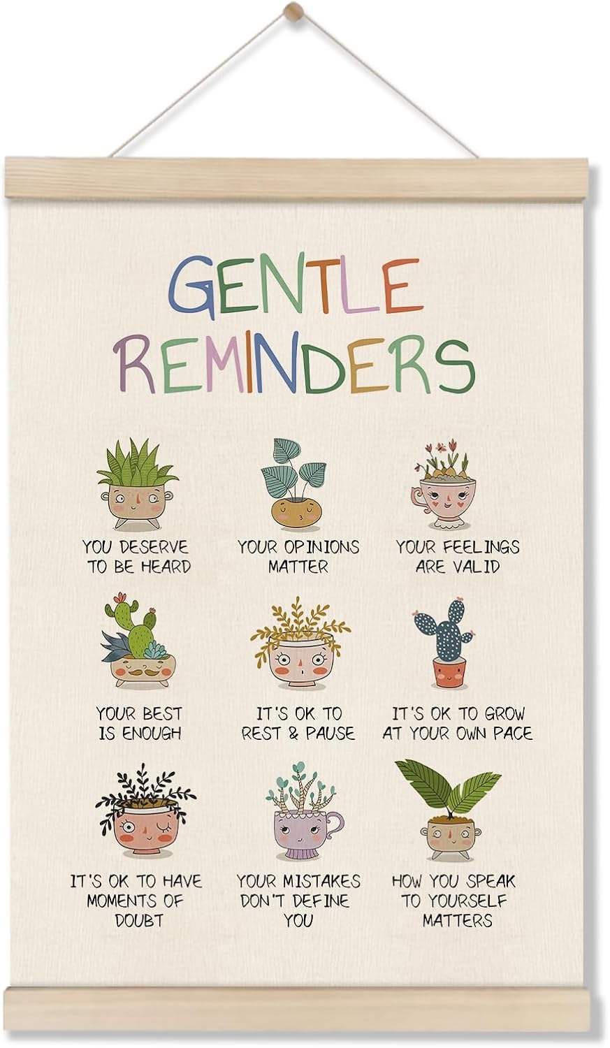 Motivational Wall Decor Gifts, Positive Affirmations wall decor, Mental Health Wall Art Poster 16×12 Inch, Teacher appreciation gifts, Gentle Reminders Poster Hanger Frame, Therapy Office Decor