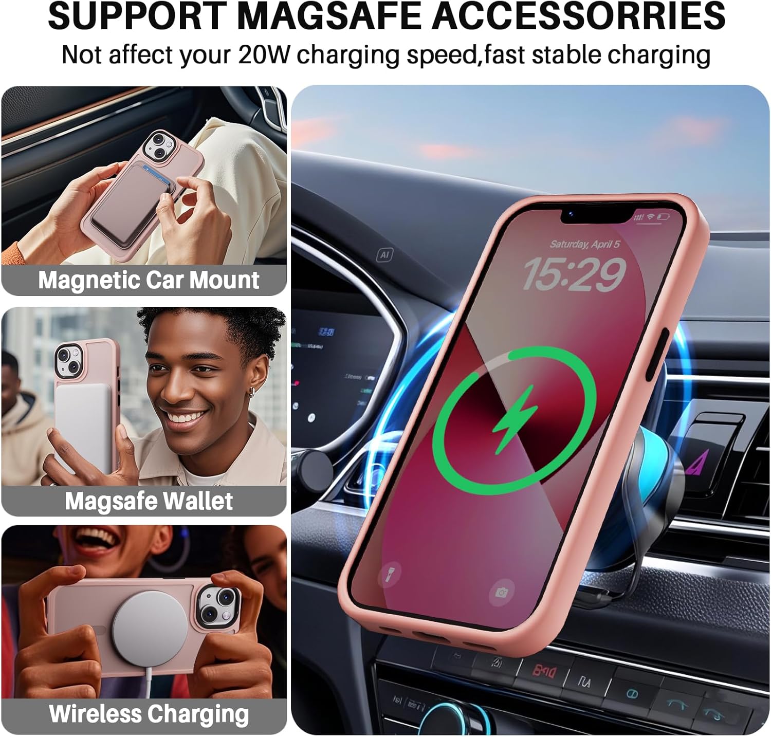 Magnetic for iPhone 13 Case & iPhone 14 Case [Compatible with Magsafe][Military-Grade Drop Protection] Slim Translucent Matte Shockproof Protective Phone Case for iPhone 13/14 6.1", Pink - Image 3