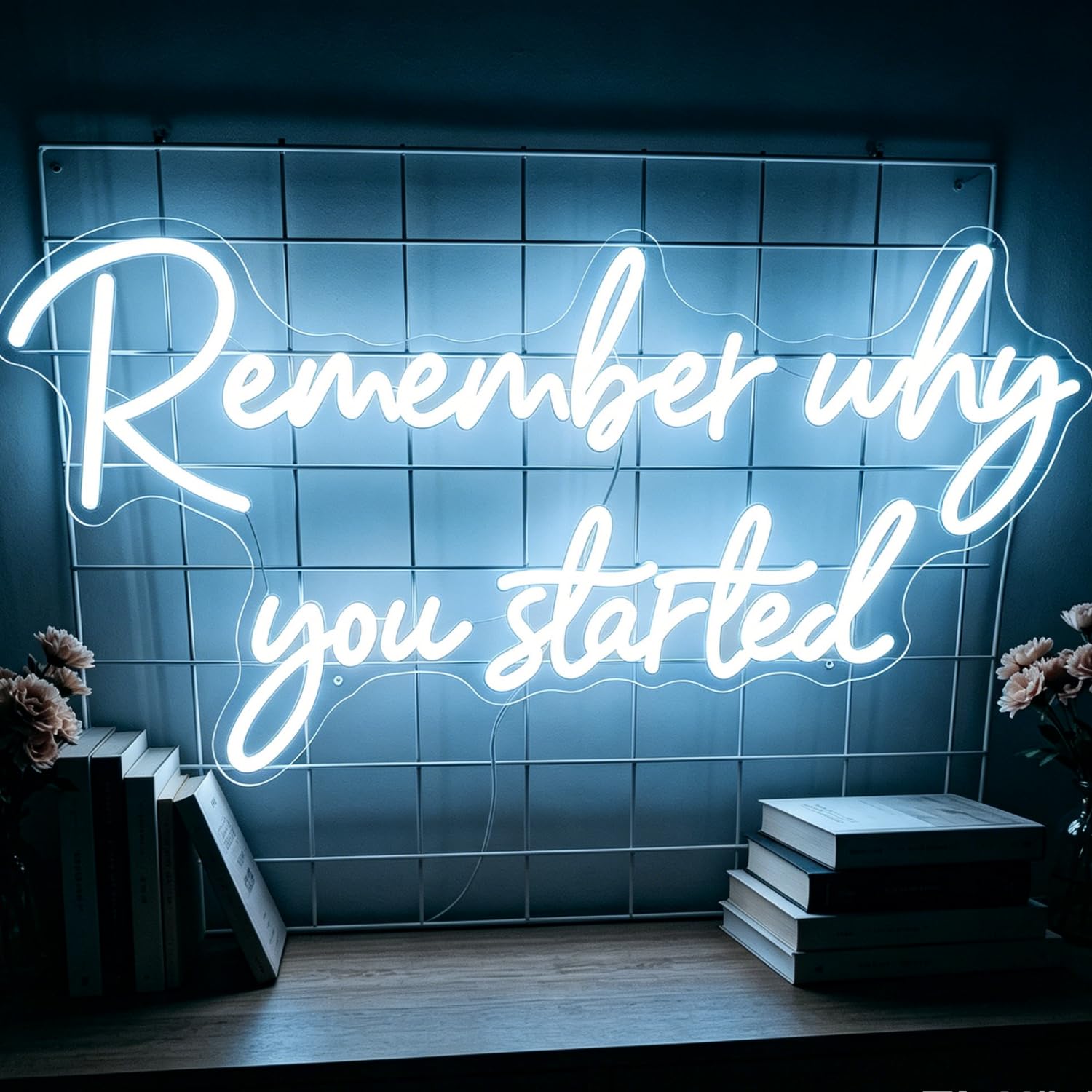 Remember Why You Started Neon Sign, White LED Neon Light for Wall Decor Dimmable USB Light Up Sign for Wedding Engagement Graduation Party Man Letters LED Signs Bedroom Club Office Hotel Pub Café