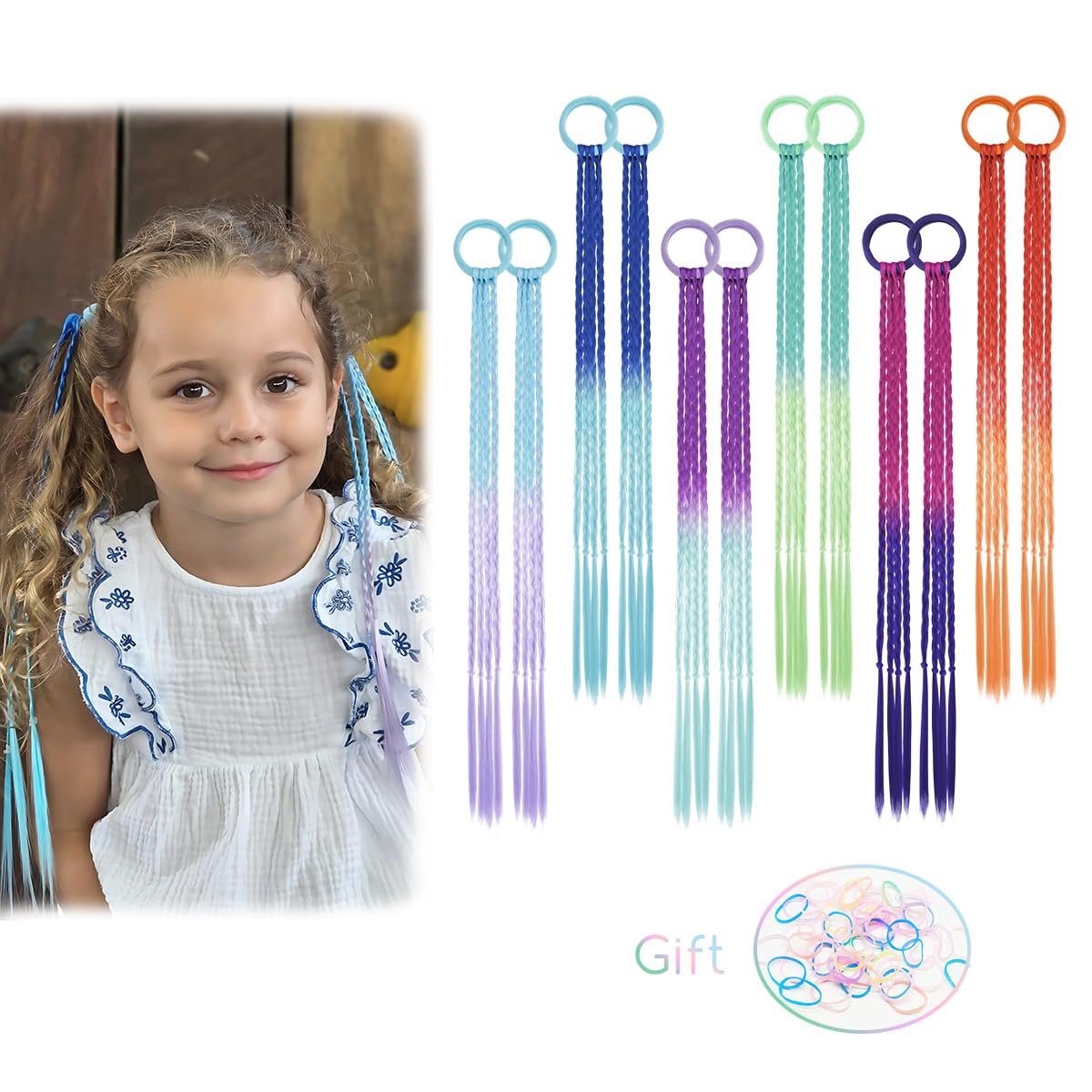 Dreamlover Haarschmuck Mädchen, Bunte Haarsträhnen Kinder, Haarsträhnen Mädchen, 12 Stück