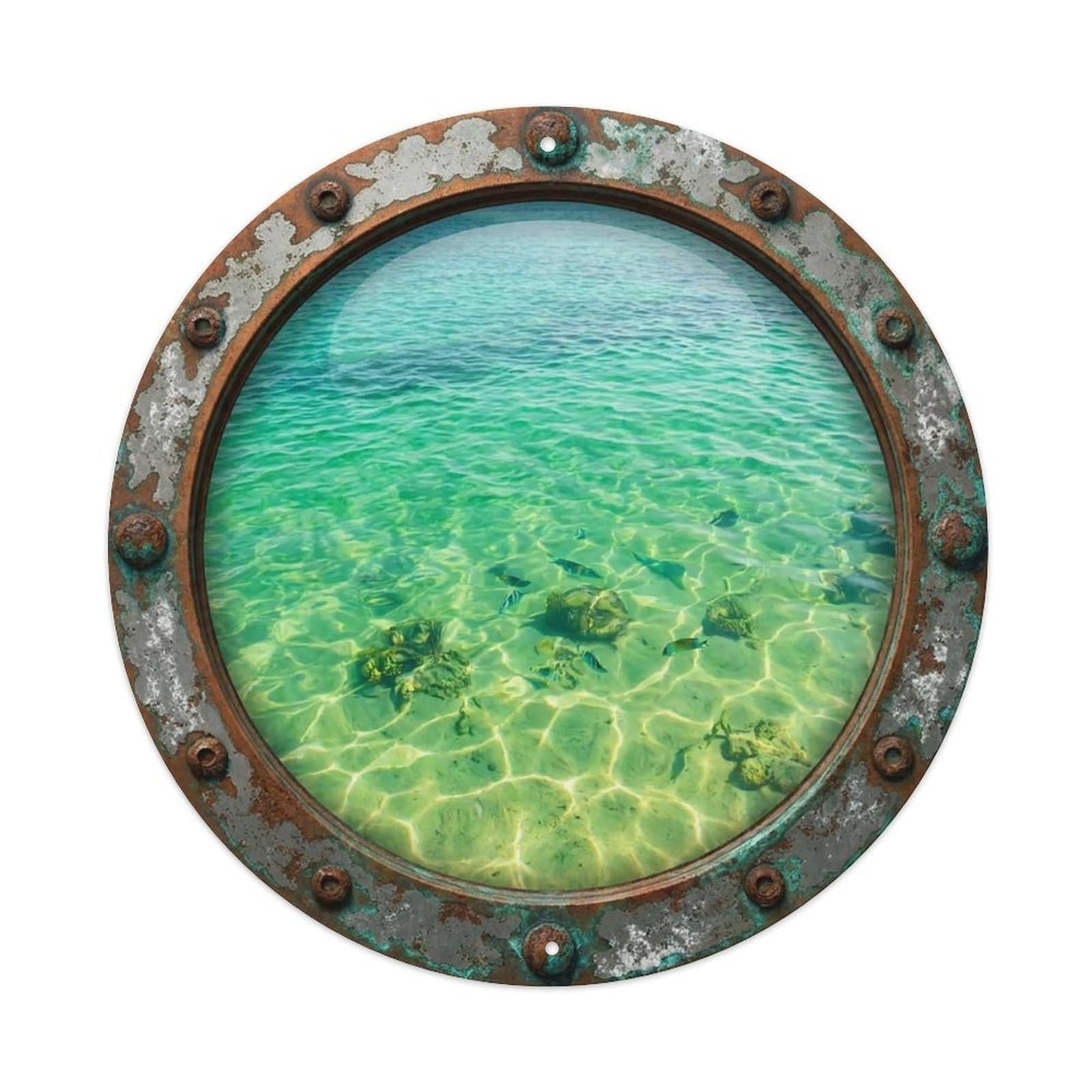 Vintage Porthole Spring Green Nautical Window View Vintage Metal Tin Sign Plaque Wall Decor for Cafe, Club Bar, Office, Garden Metal Poster 8x8Inch