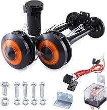 Rupse Klaxon Camion 12 V avec Lumière 150DB Super Loud Train Horn Double Tube Zinc Horn Klaxon voiture avec Compressor pour Vehicles Motorcycle Cars Boats (Noir)