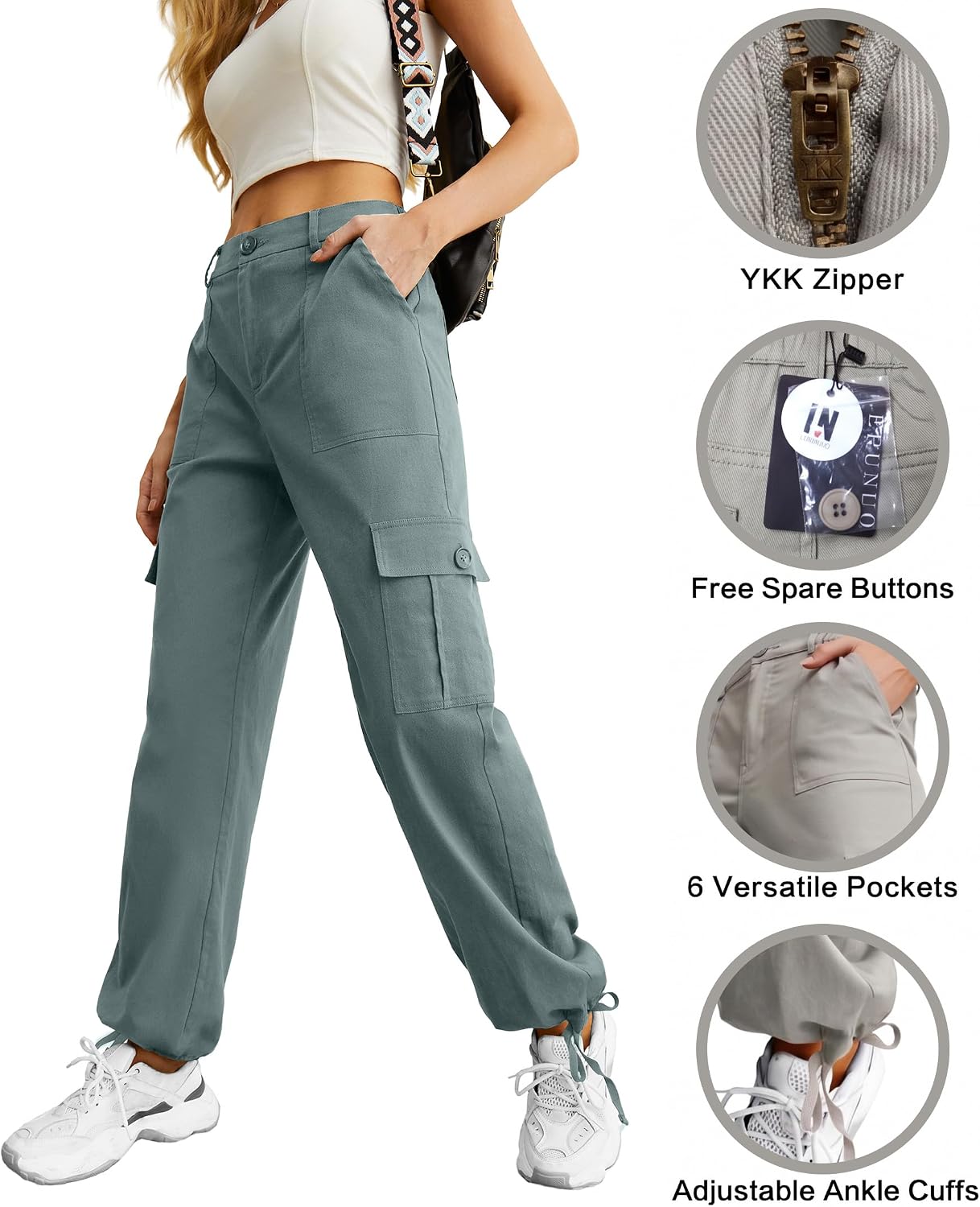  Women's High Waisted Cargo Pants Travel Y2K Streetwear Baggy Stretchy Pants with 6 Pockets Drawstring Ankle Cuffs thumbnail