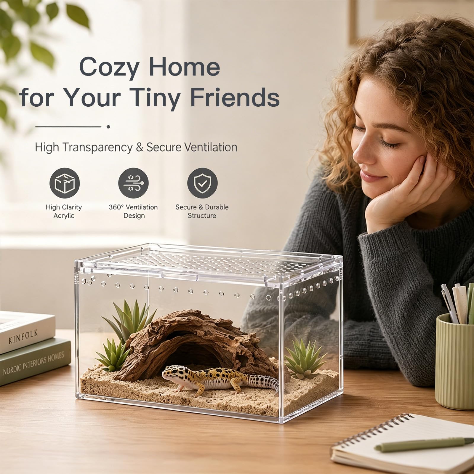 Magnetyczne pudełko do terrarium gadów, akrylowe, domowe, terrarium, układane w stos, pudełko na karmienie dla pająków, skorpiona, chrząszczy, rogatych żabek (30 x 20 x 15 cm)