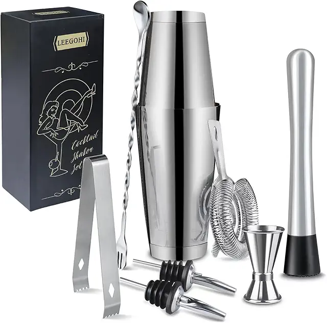 8-Piece Stainless Steel Cocktail Shaker Set - Complete Bartender Kit