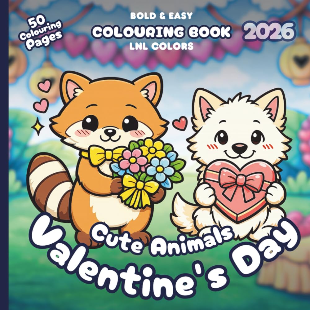 Cute Animals: Valentine's Day 2026 — Bold and Easy Colouring Book for All Ages: 50 Cozy Colouring Pages for Relaxation | Sweet Hearts, Love Notes & Cozy Valentine