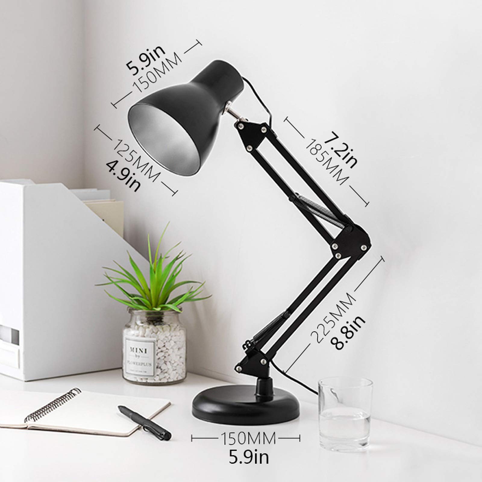 Lampara Escritorio Lámpara de Escritorio LED de Enchufe Lámpara de Oficina Regulable con Escala con 3 Modos de iluminación LED Luz de Lectura con Clip, Interruptor de botón Lampara Mesa