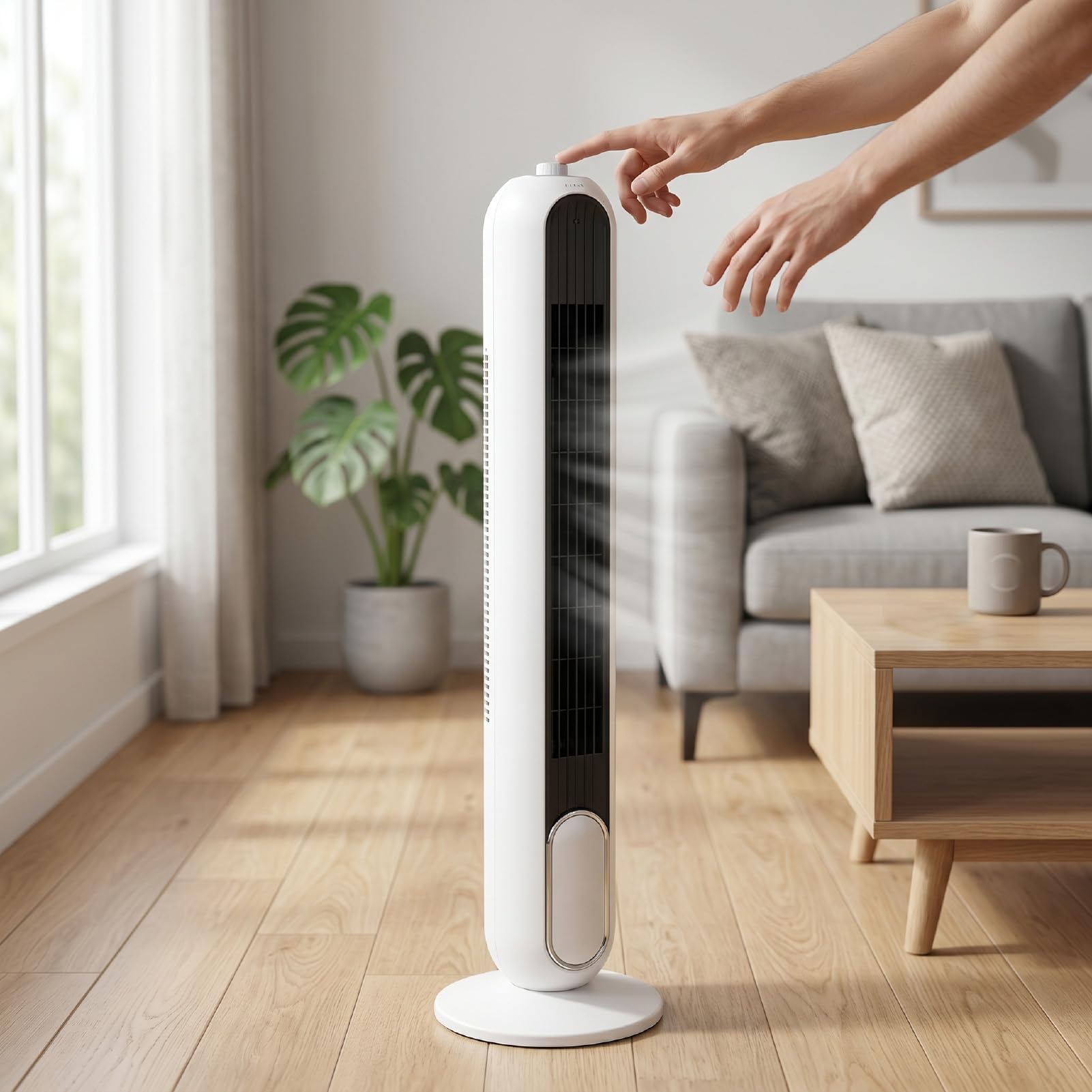 TOPINCN Cichy Wentylator Wieżowy, Bezłopatkowy Wentylator o Szerokim Kącie 90° z 8-godzinnym timerem. (wtyczka UE 220V)