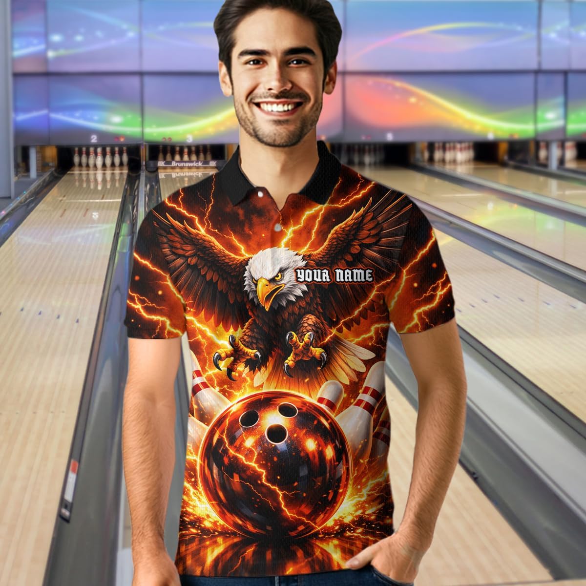 Eagle Bowling Shirts for Men Women Bowling Jersey Team Flaming Bowling Polo and Bowl Zip Shirt Bowling League Shirt